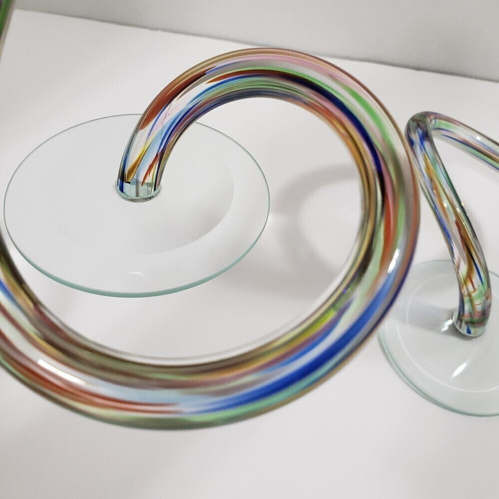 Vintage Candlesticks Hand Blown Michael Hudson Twisted Glass Confetti Set of 2 - Picture 13 of 15